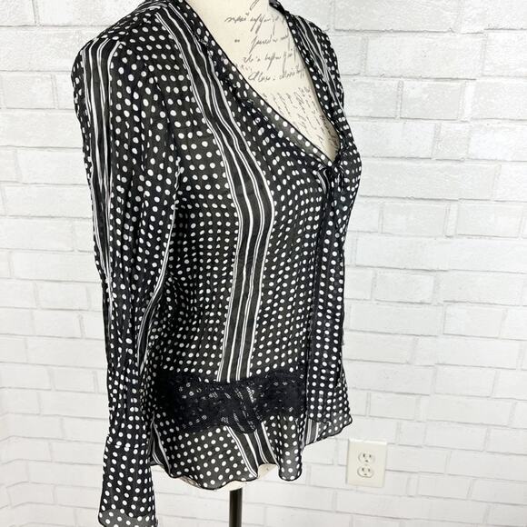 Robbie Bee Stylish Sheer Polka Dot Blouse Size Medium - Picture 2 of 9